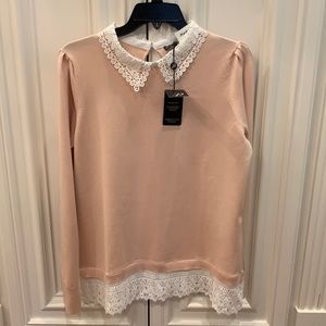 ❤️ Adrianna Papell Pink Sweater White Lace Shirt